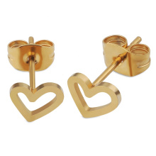 Minimalist Women Black Gold Silver Stainless Steel Hollow Small Heart Geometry Ear Stud Earrings
